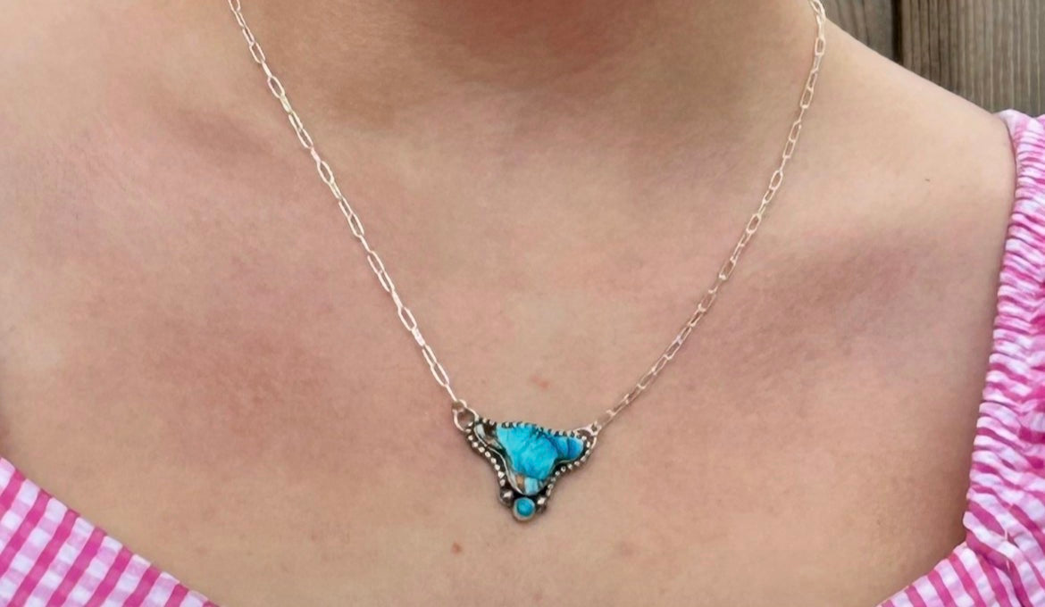 Blue Dahila Cow Head Necklace