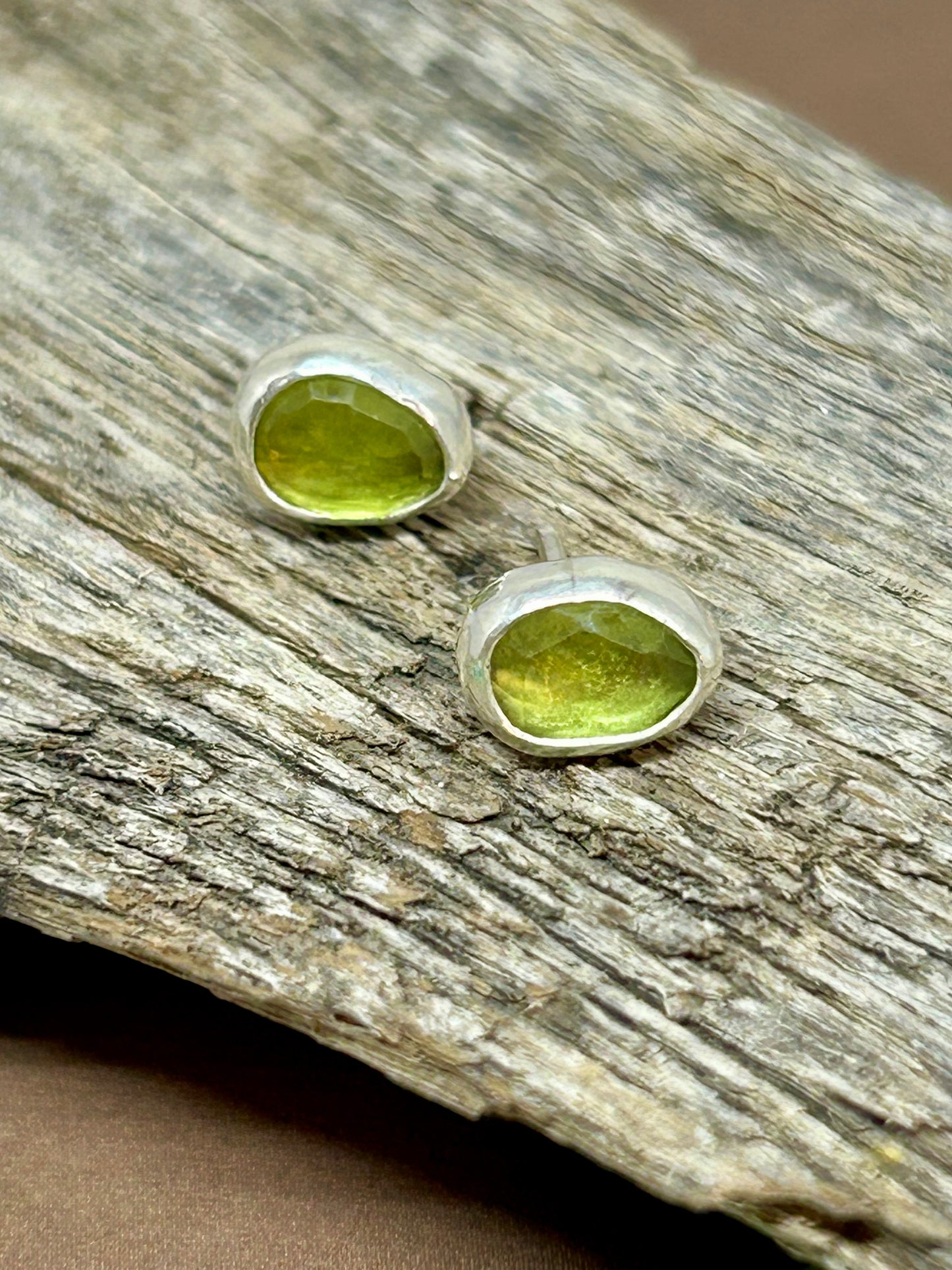Green Peridot Stud Earrings