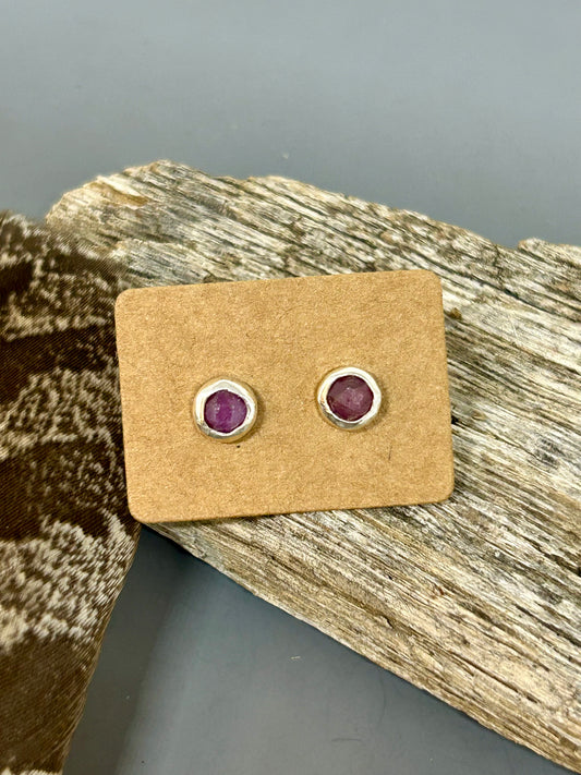 Ruby Sterling Silver Stud Earrings