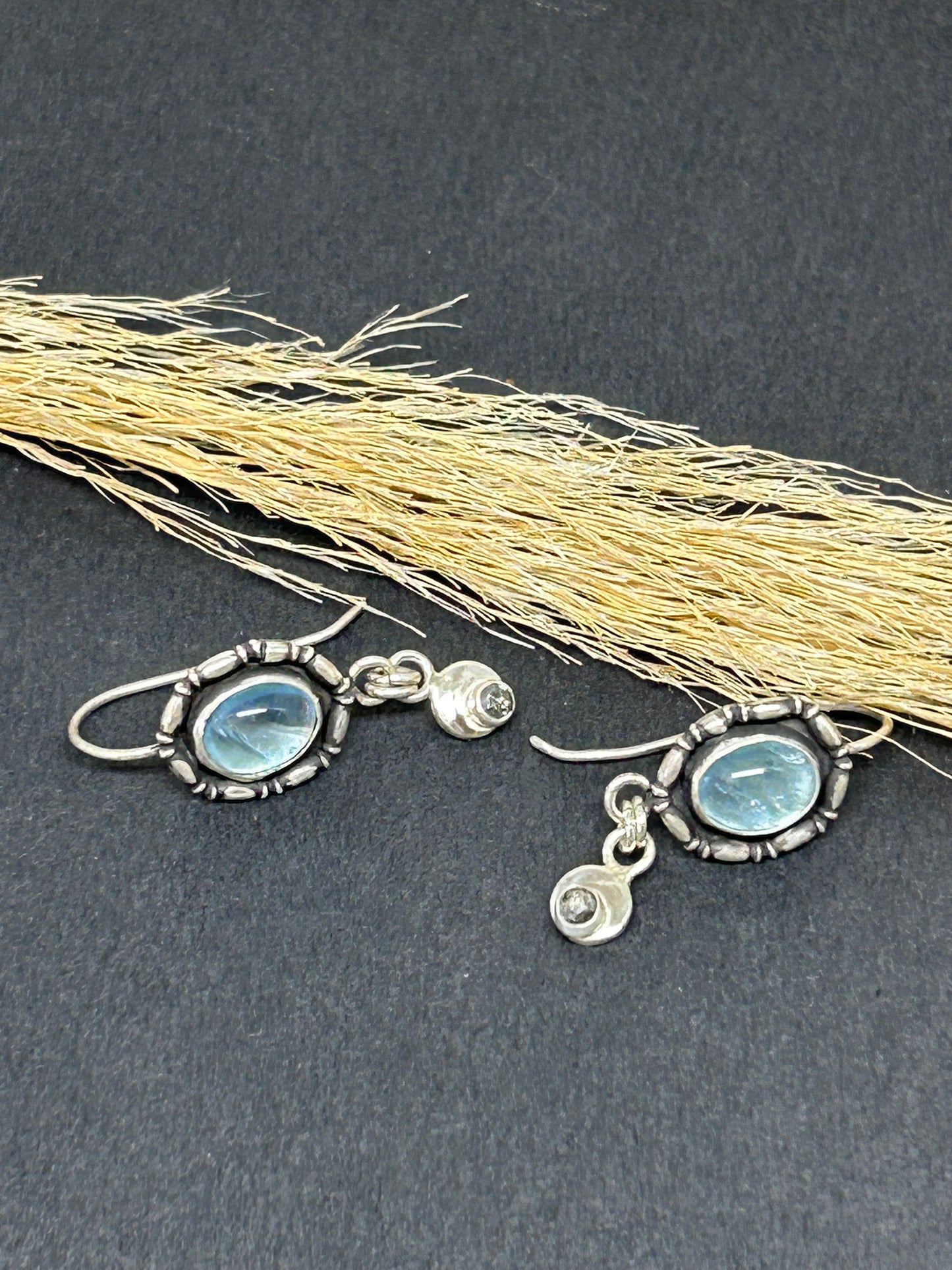 Aquamarine And Black Diamond Dangle Earrings
