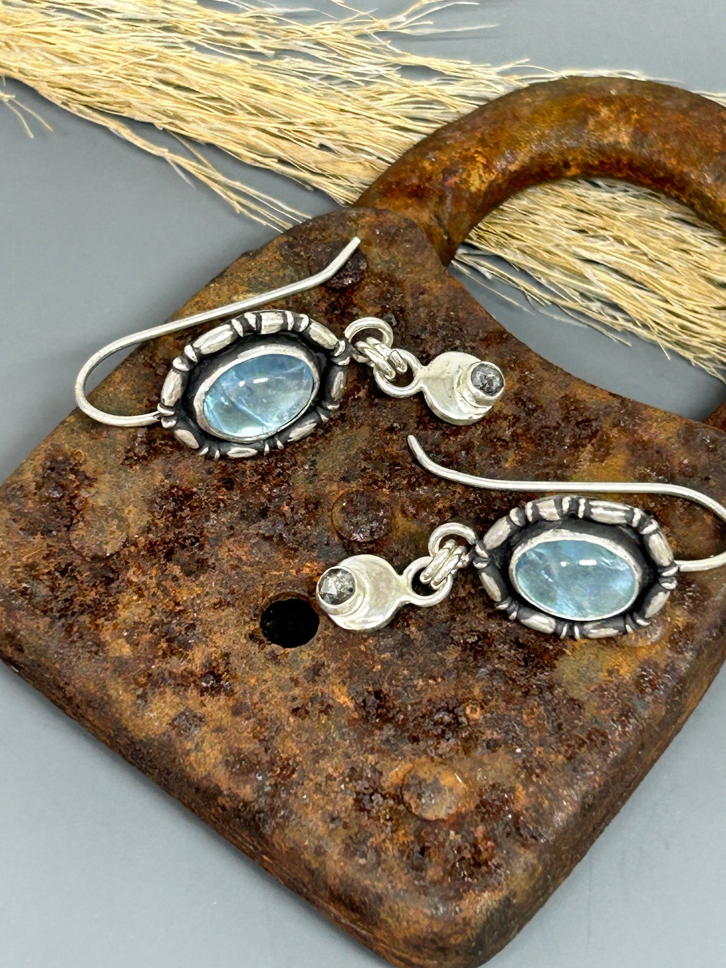 Aquamarine And Black Diamond Dangle Earrings