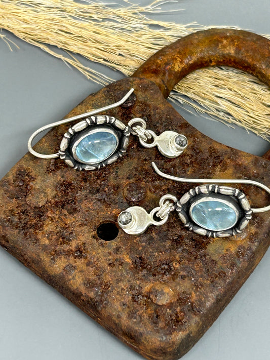 Aquamarine Black Diamond Dangle Earrings