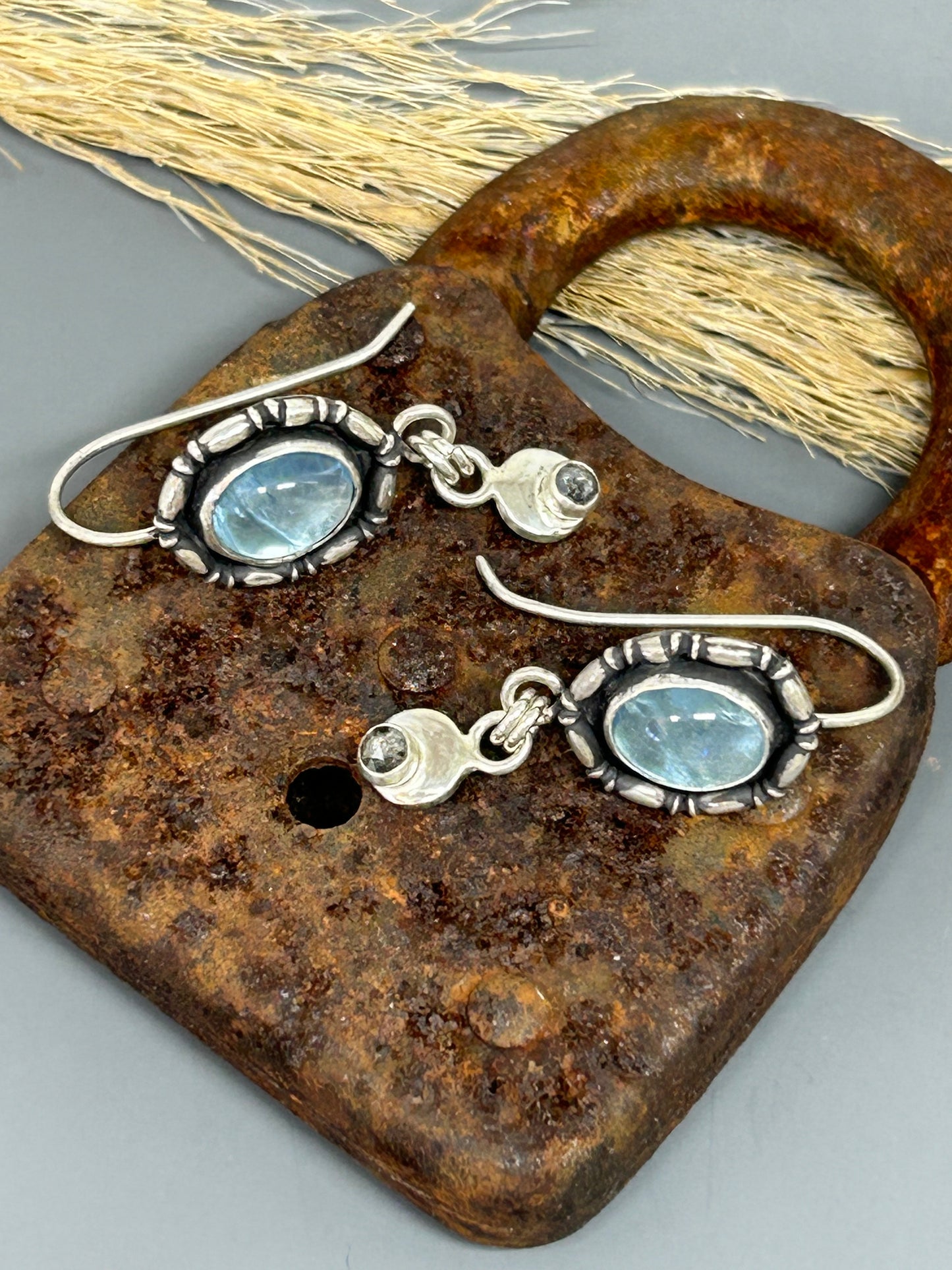 Aquamarine And Black Diamond Dangle Earrings