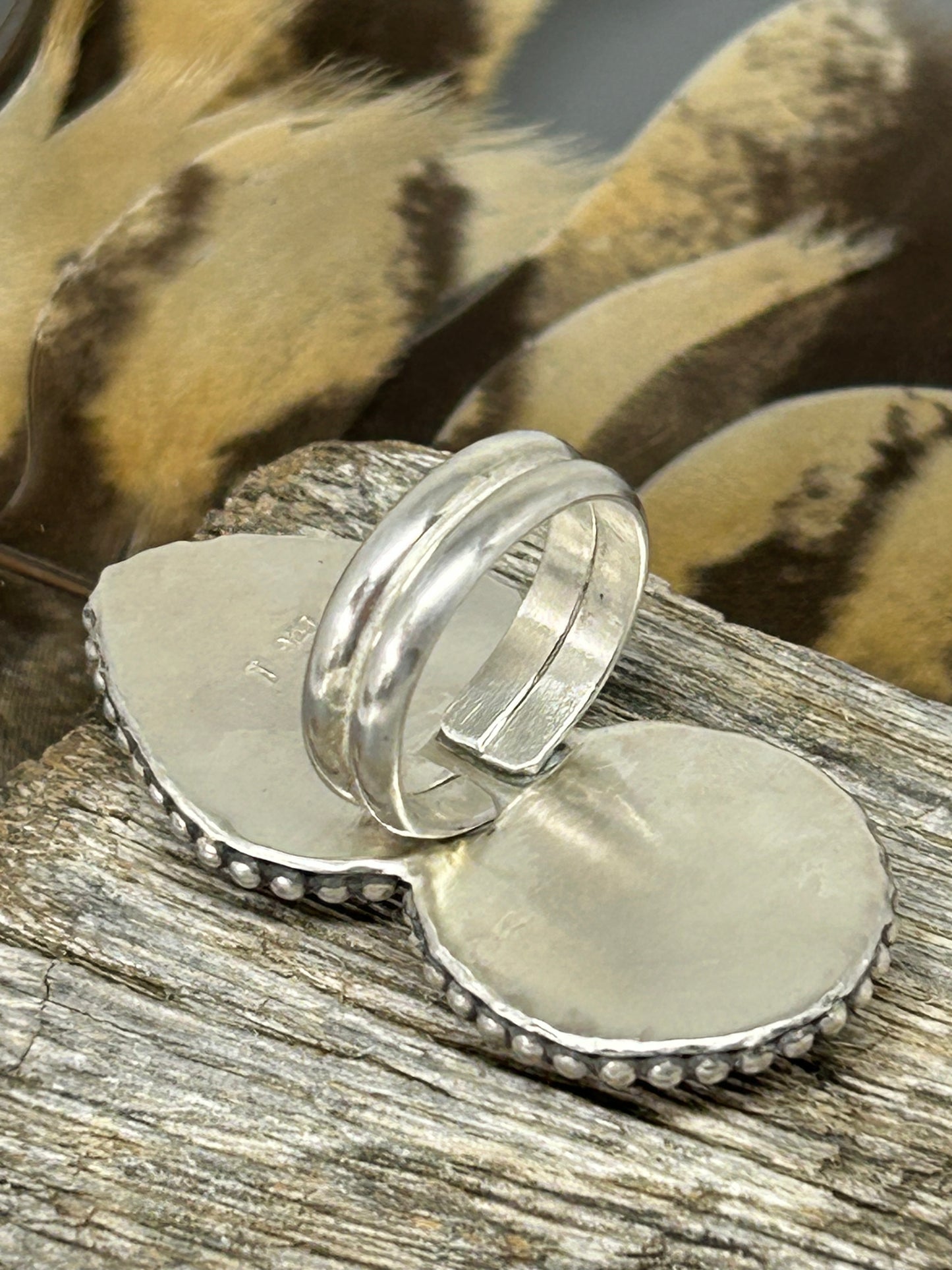 Lava Jasper and Black Sheen Obsidian Sterling Silver Ring.