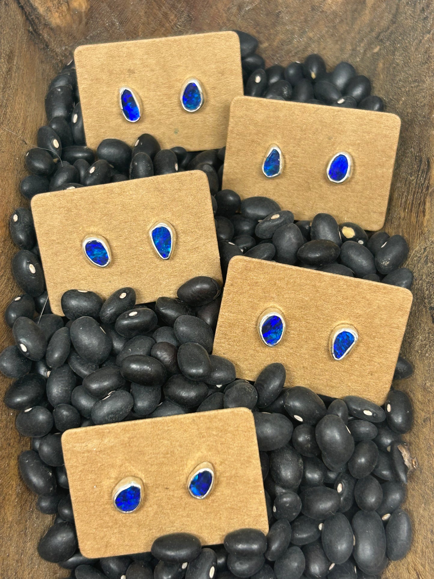 Opal Doublet Sterling Silver Stud Earrings Assymetrical