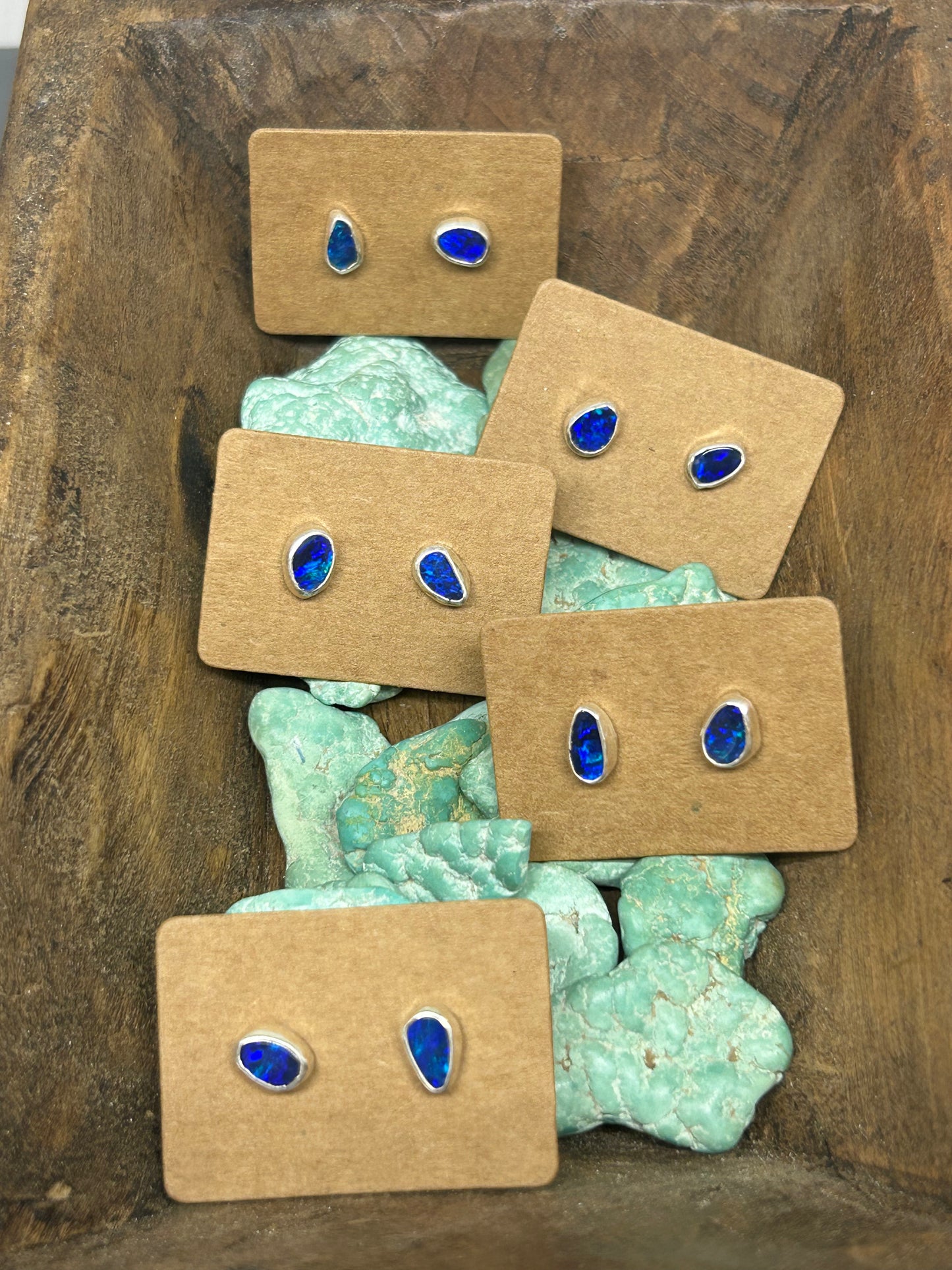 Opal Doublet Sterling Silver Stud Earrings Assymetrical