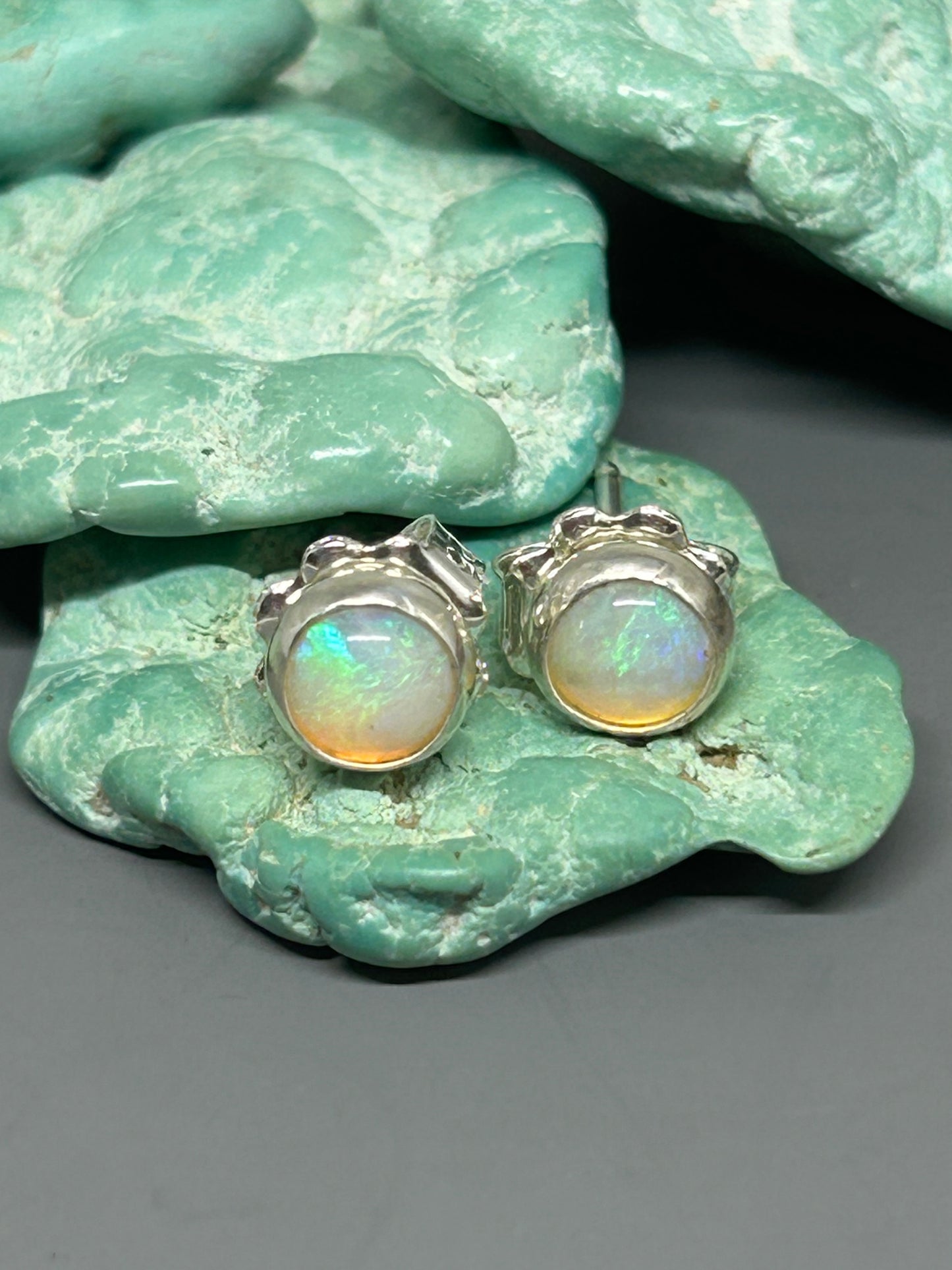 Opal Sterling Silver Stud Earrings