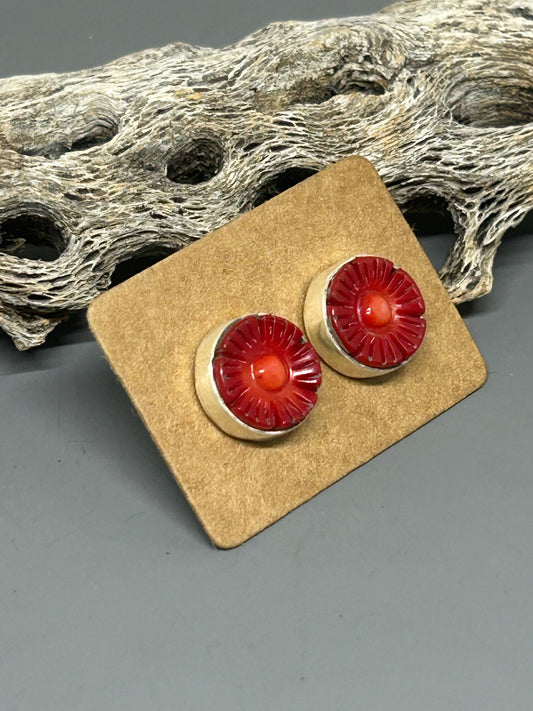Red Bamboo Coral sterling Silver Stud Earrings Made To Order