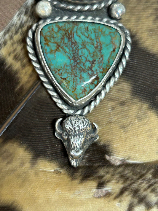 Pilot Mountain Turquoise Sterling Silver Buffalo Pendant