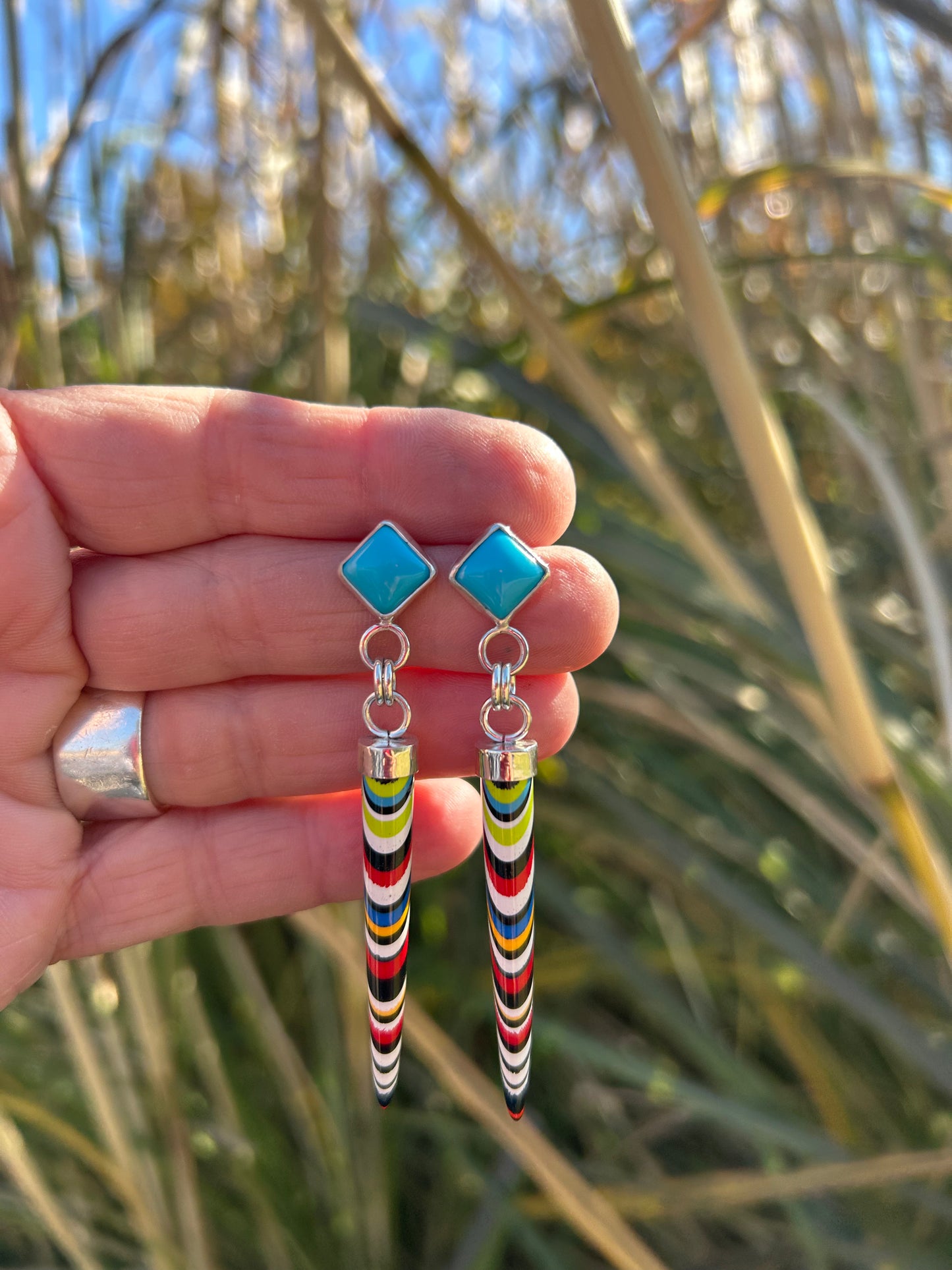 Fordite And Rare Sleeping Beauty Stud Earrings