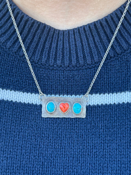 Turquoise and Spiny Oyster Shell Heart Necklace