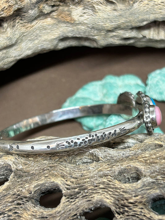 Pink Conch Shell and Kingman Turquoise Cuff