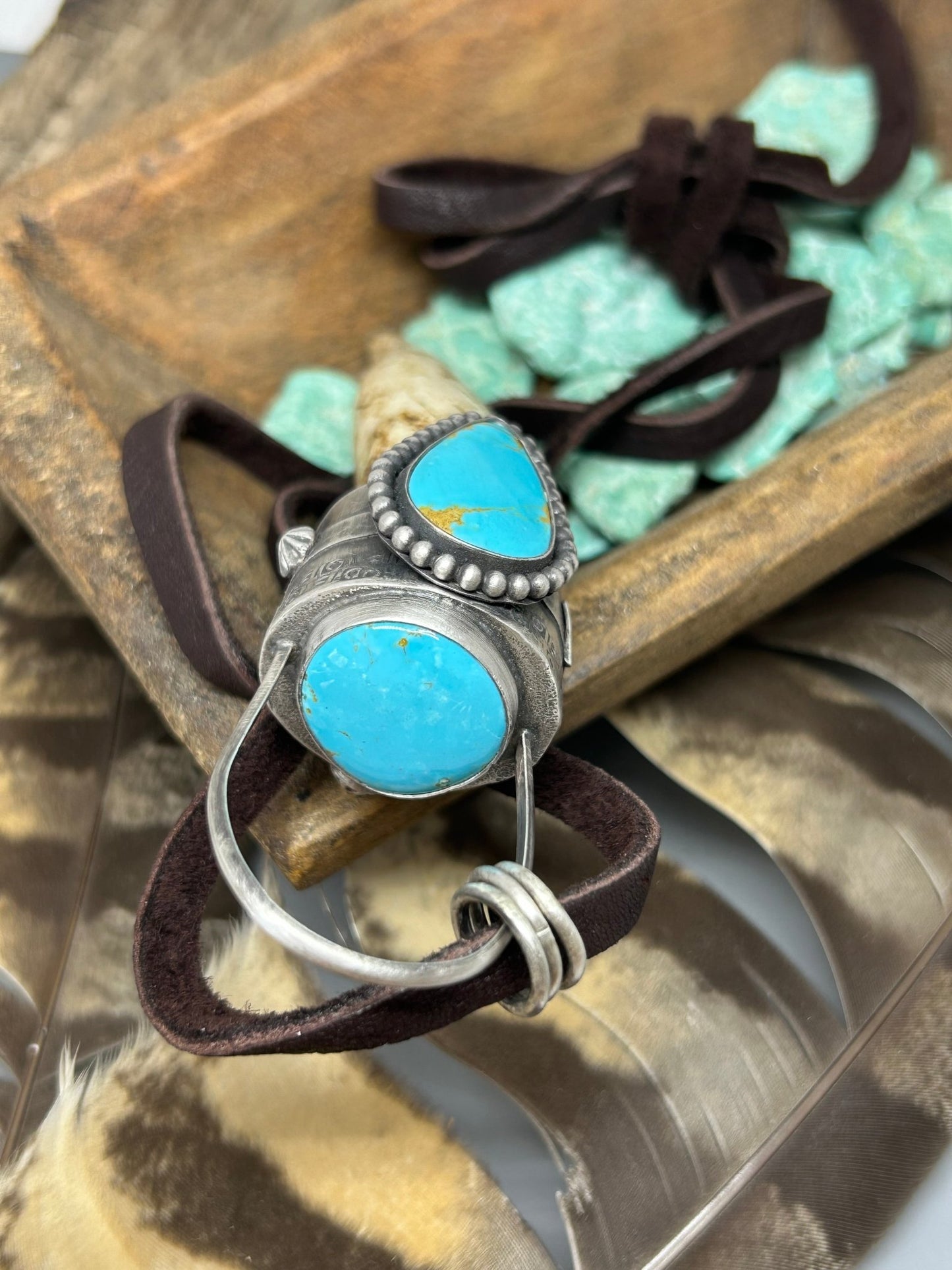 Antler Talisman Kingman and Pilot Mountain Turquoise - Taylor Made Silver