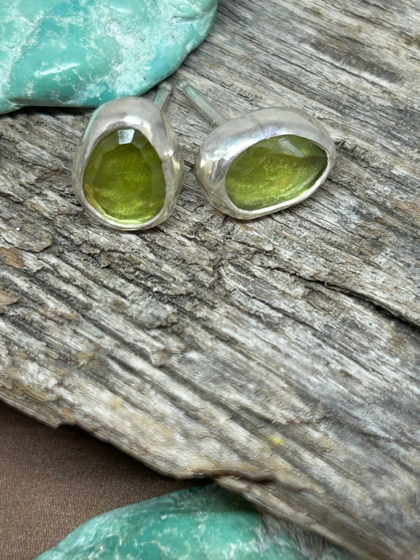 Green Peridot Stud Earrings - Taylor Made Silver