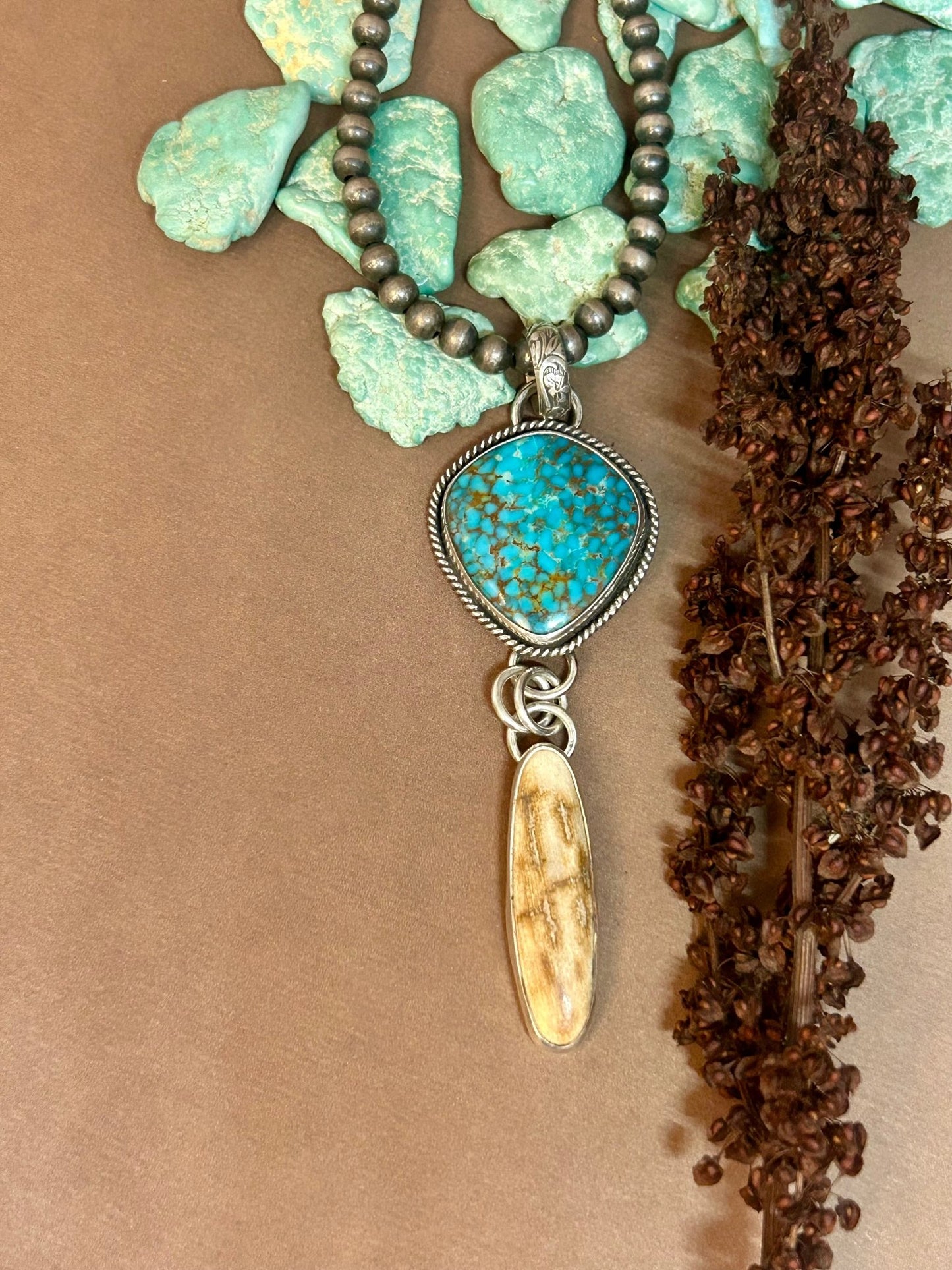 Kingman Turquoise Woolly Mammoth Tusk Pendant - Taylor Made Silver