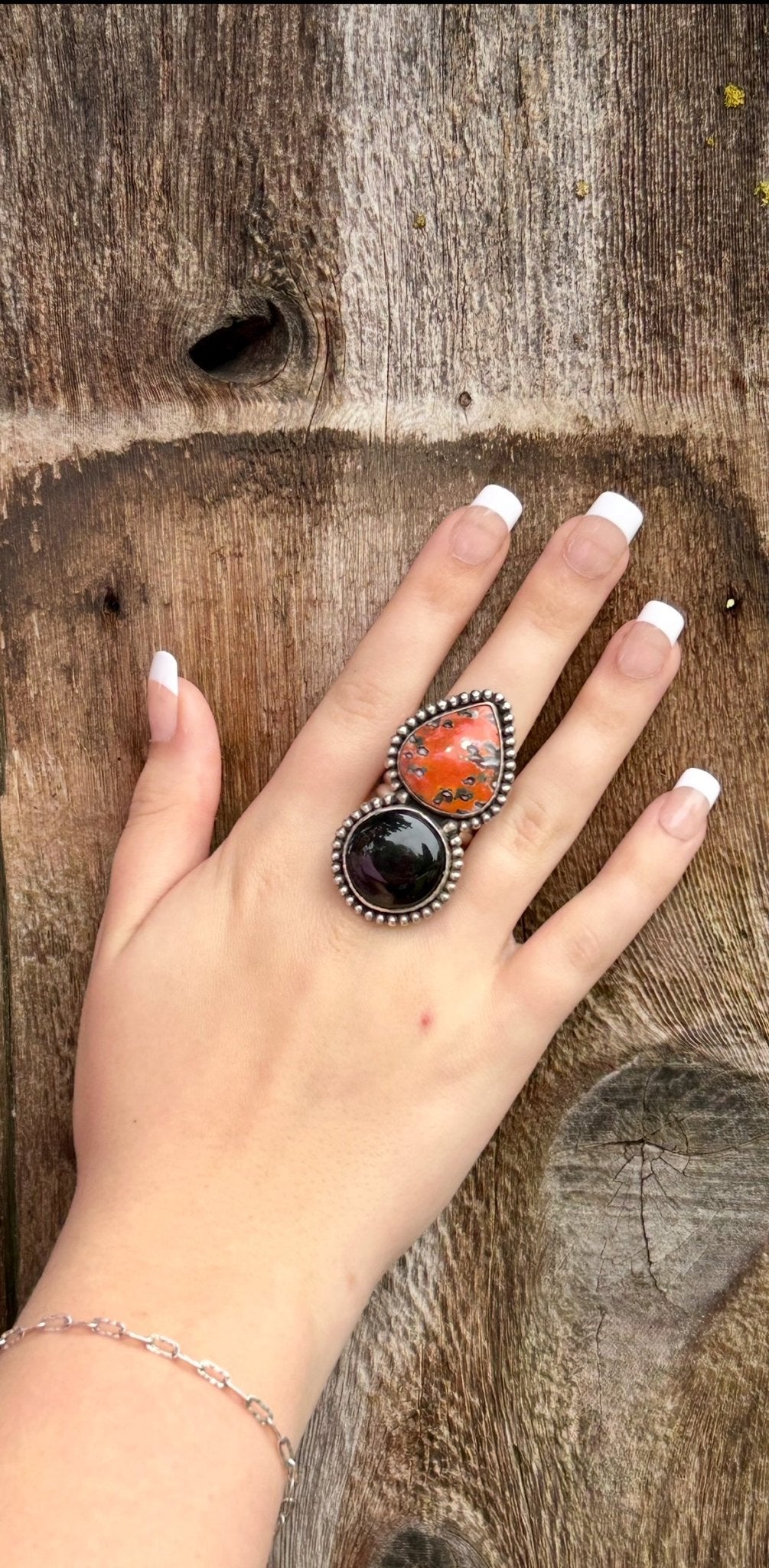Lava Jasper and Black Sheen Obsidian Sterling Silver Ring. - Taylor Made Silver