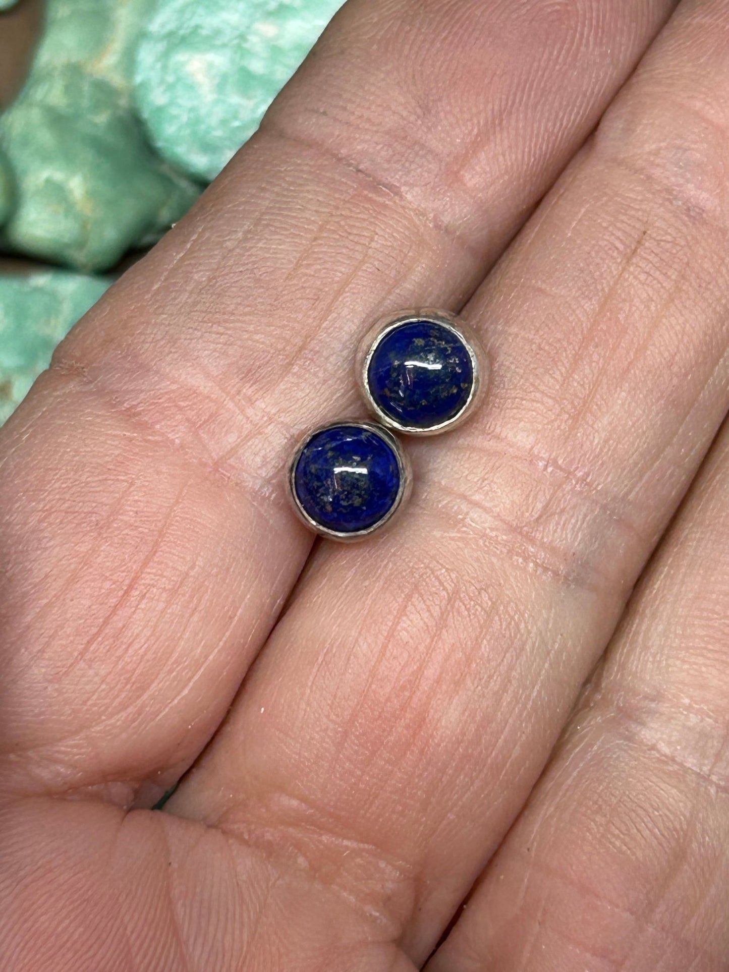Round Lapis Stud Earrings, Minimalist - Taylor Made Silver