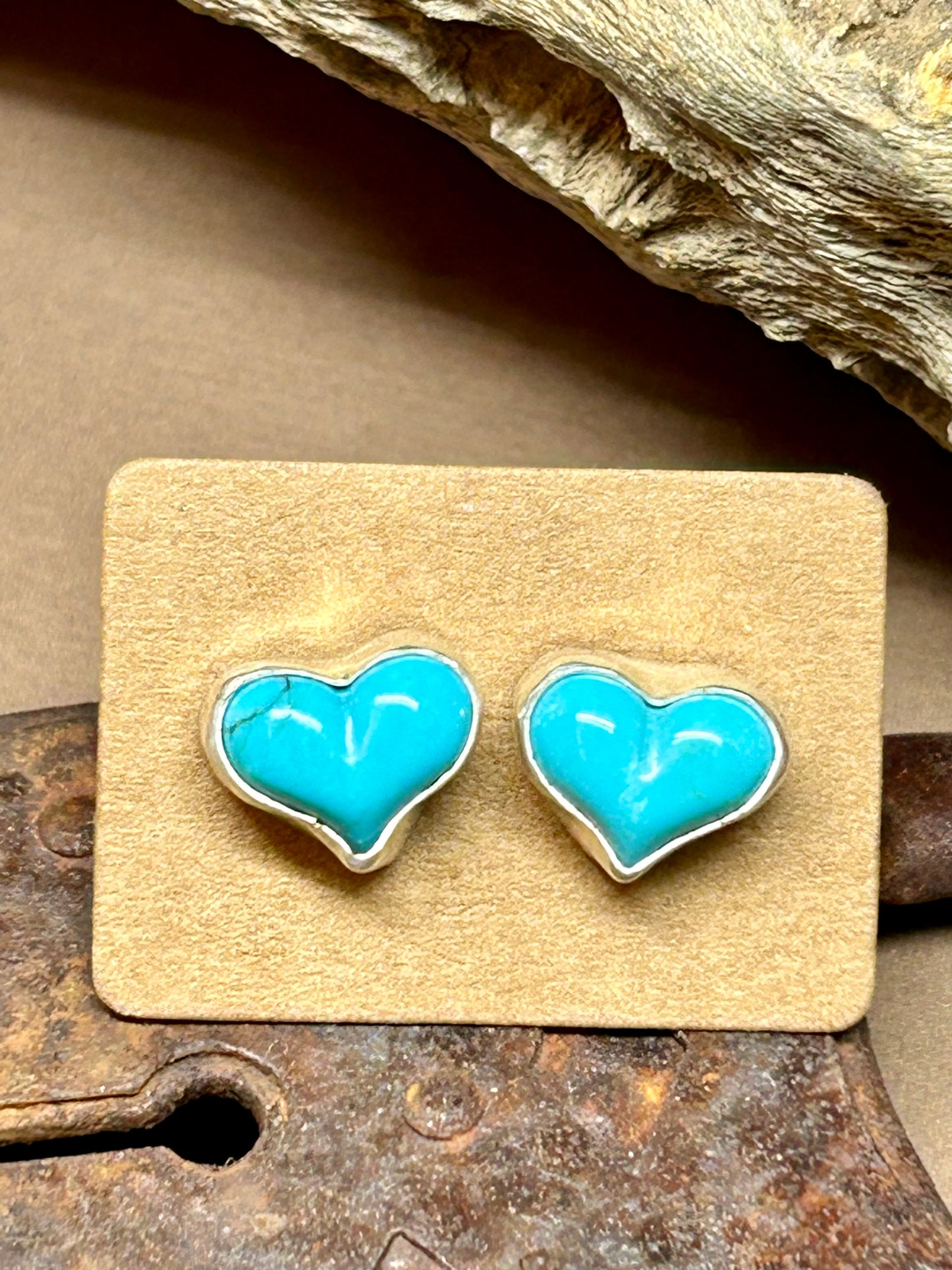 Plump Turquoise Heart Sterling Silver Earrings