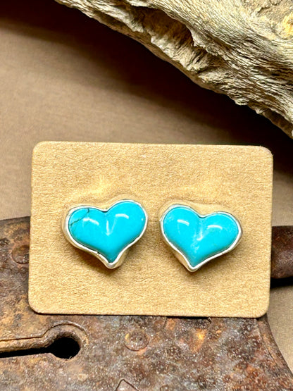 Plump Turquoise Heart Sterling Silver Earrings