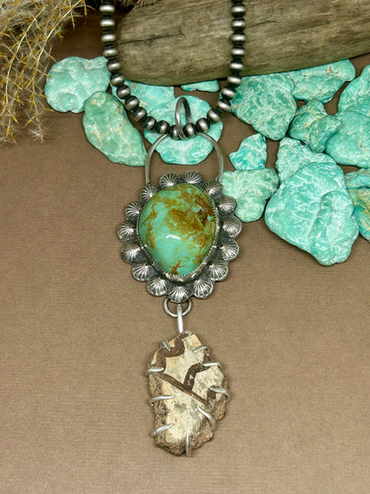 Evans Turquoise Anasazi Pottery Sterling Silver Talisman