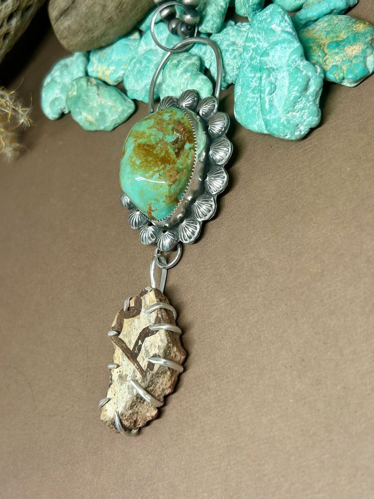 Evans Turquoise Anasazi Pottery Sterling Silver Talisman