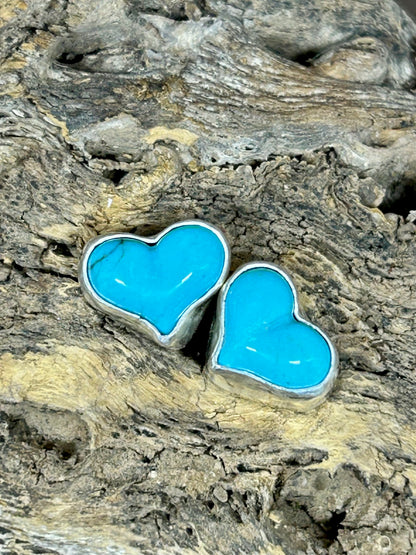 Plump Turquoise Heart Sterling Silver Earrings
