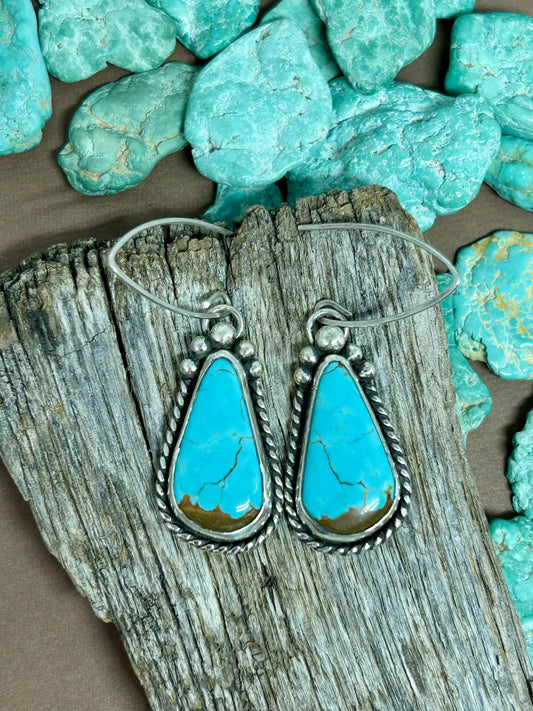 Mine Number 8 Turquoise Sterling Silver Dangle Earrings