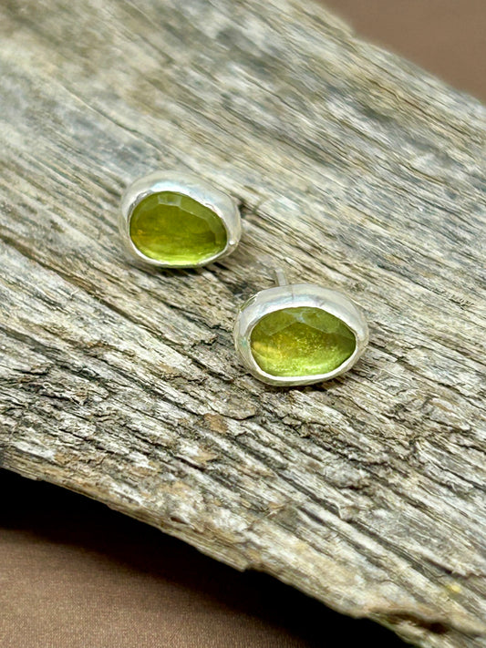 Green Peridot Stud Earrings