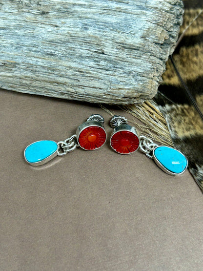 Bamboo Coral Kingman Turquoise Earrings