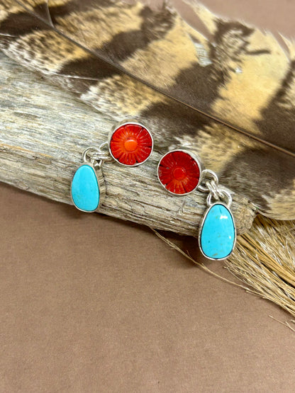 Bamboo Coral Kingman Turquoise Earrings