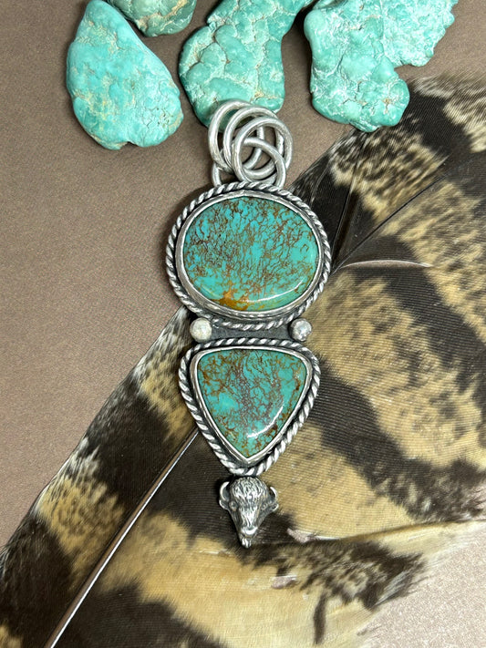 Pilot Mountain Turquoise Sterling Silver Buffalo Pendant
