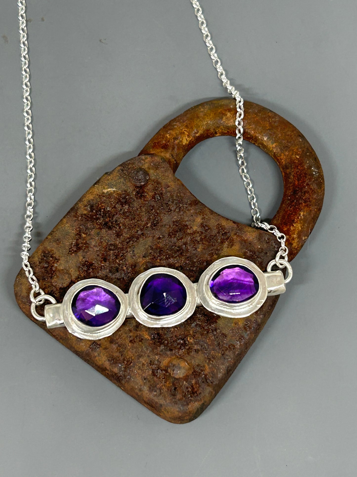 Amethyst Sterling Silver Bar Necklace