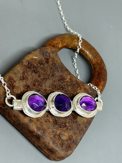 Amethyst Sterling Silver Bar Necklace