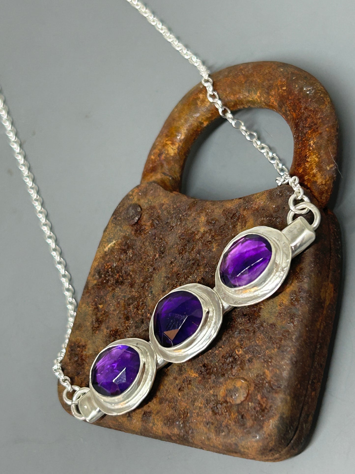 Amethyst Sterling Silver Bar Necklace