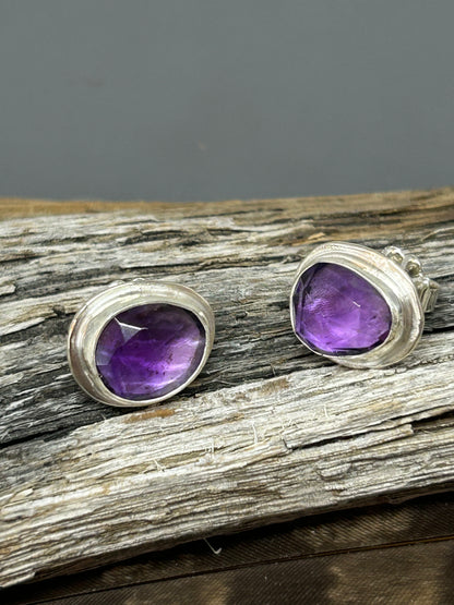 Amethyst Sterling Silver Stud Earrings.