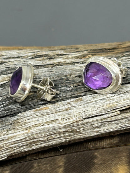 Amethyst Sterling Silver Stud Earrings.