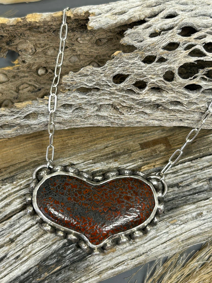 Fossil Dinosaur Bone Heart Necklace