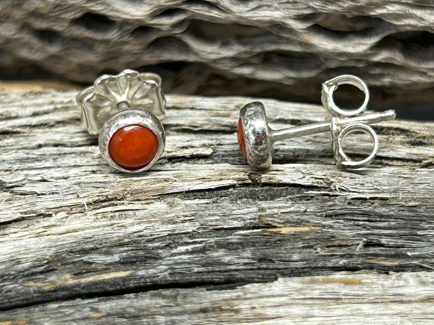 Mediterranean Coral Sterling Silver Stud Earrings