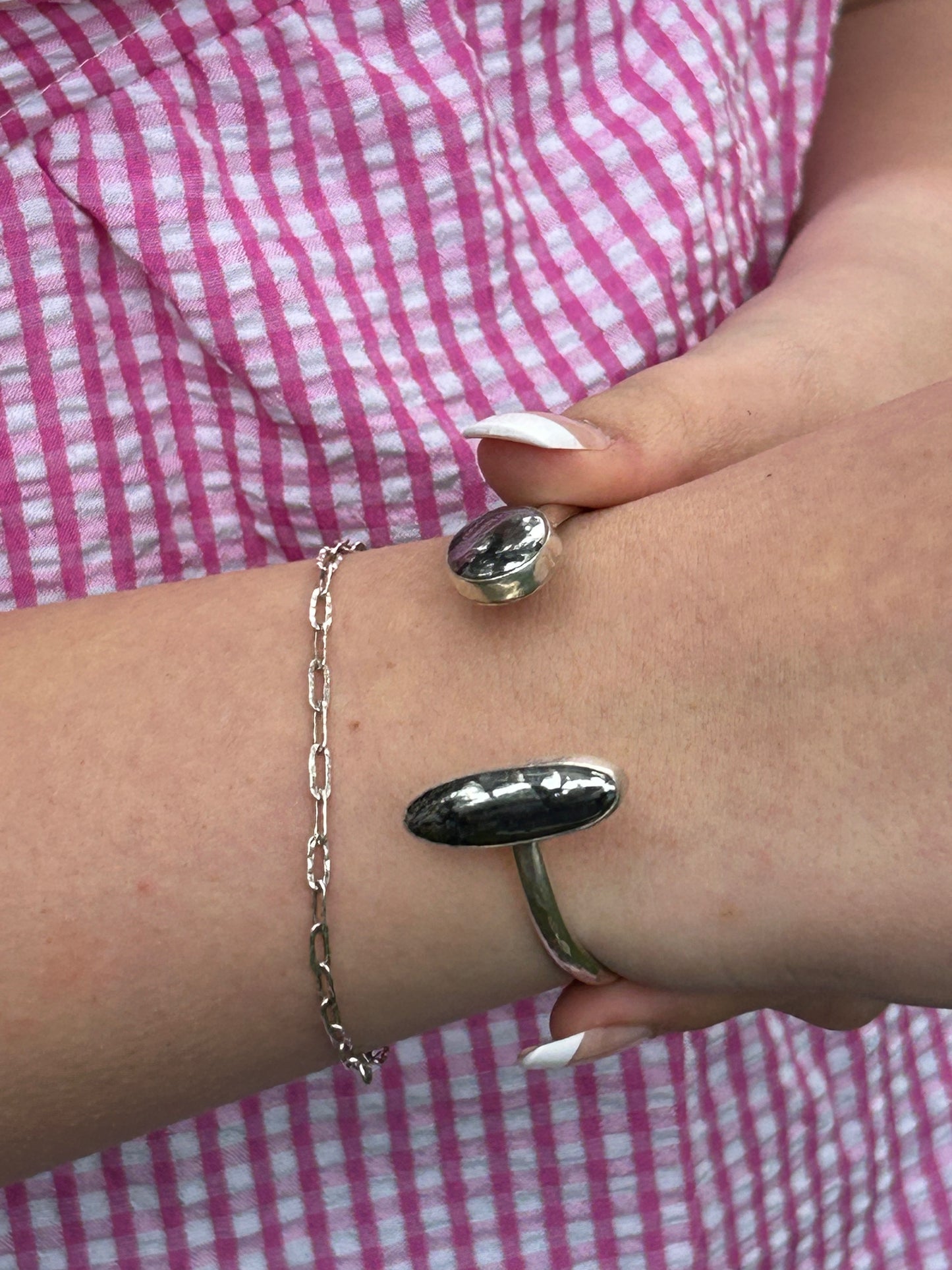 Hematite Sterling Silver Reverse Cuff Bracelet