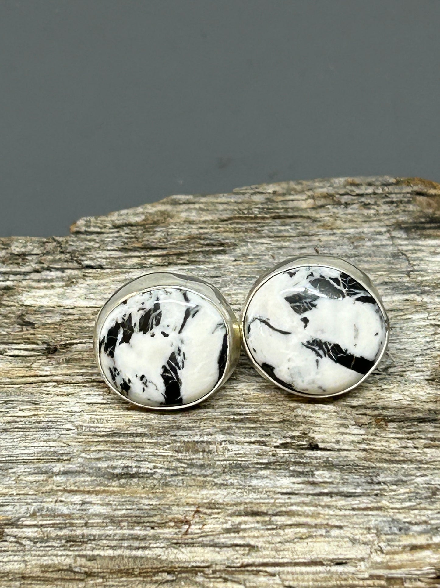 White Buffalo Round Stud Earrings