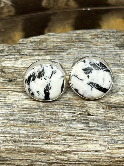 White Buffalo Round Stud Earrings