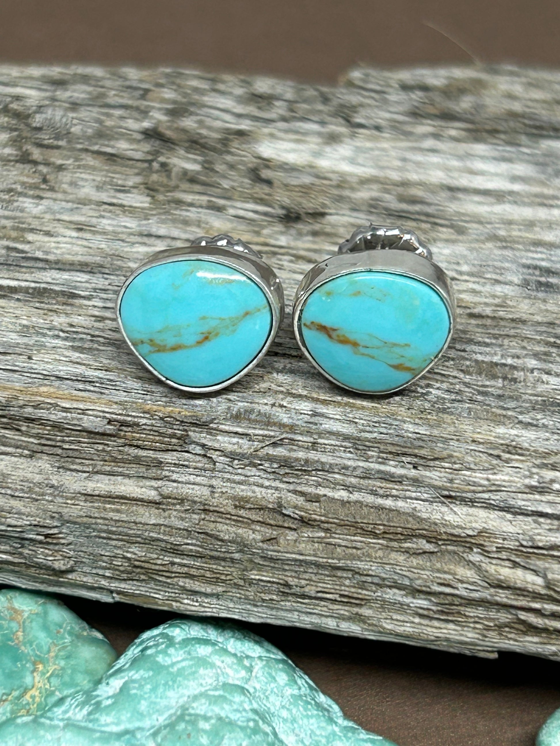 Kingman turquoise set in sterling silver with sterling ear posts and backs. 