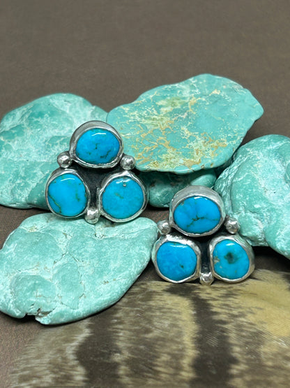 A trio of Kingman turquoise set in sterling silver setting with sterling silver ear post and backs. Lightweight great for everyday.