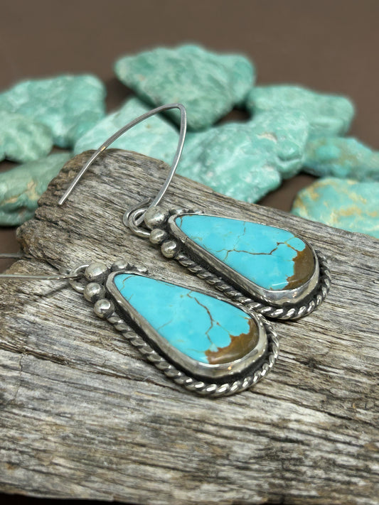 Mine Number 8 Turquoise Sterling Silver Dangle Earrings