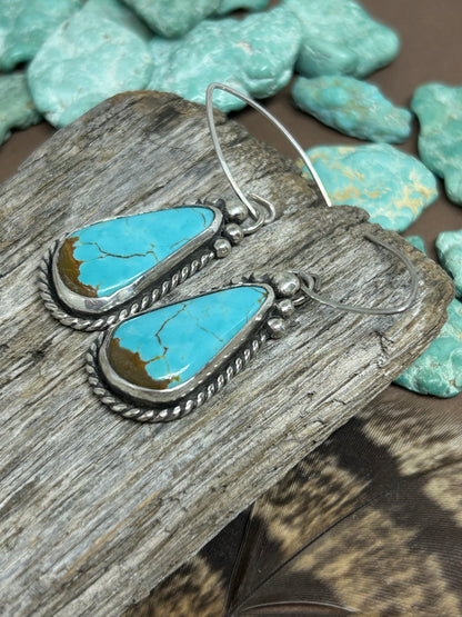 Mine Number 8 Turquoise Sterling Silver Dangle Earrings