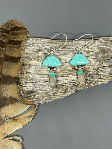 Royston turquoise set in a sterling silver mushroom design with sterling ear wires.