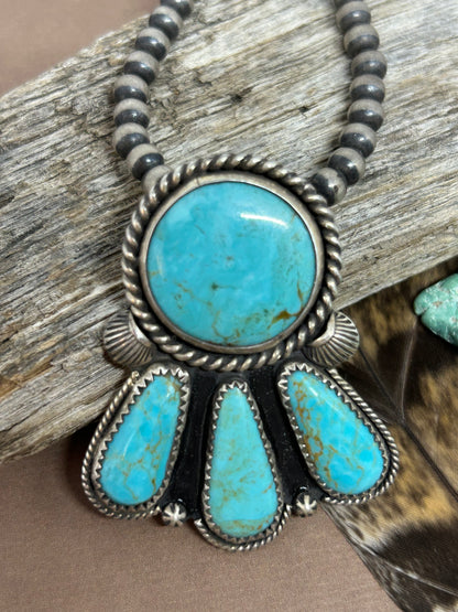 Southwestern Pendant Kingman Turquoise Sterling Silver.