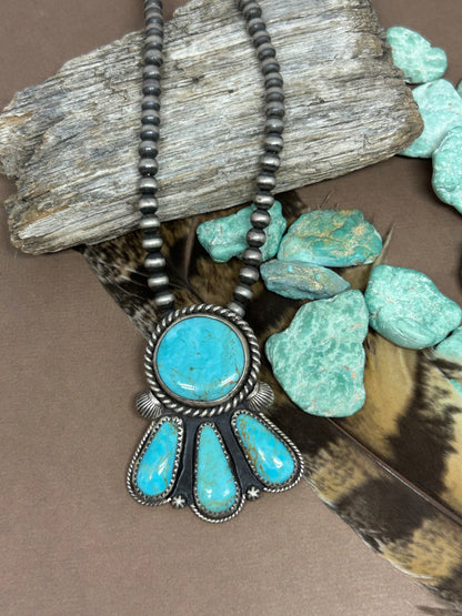 Southwestern Pendant Kingman Turquoise Sterling Silver.