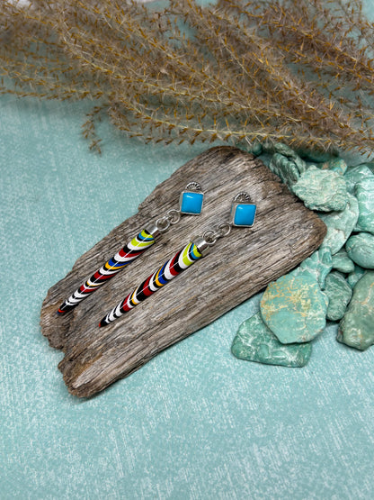 Fordite And Rare Sleeping Beauty Stud Earrings