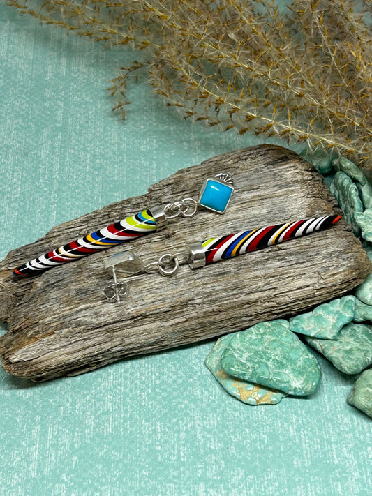 Fordite And Rare Sleeping Beauty Stud Earrings
